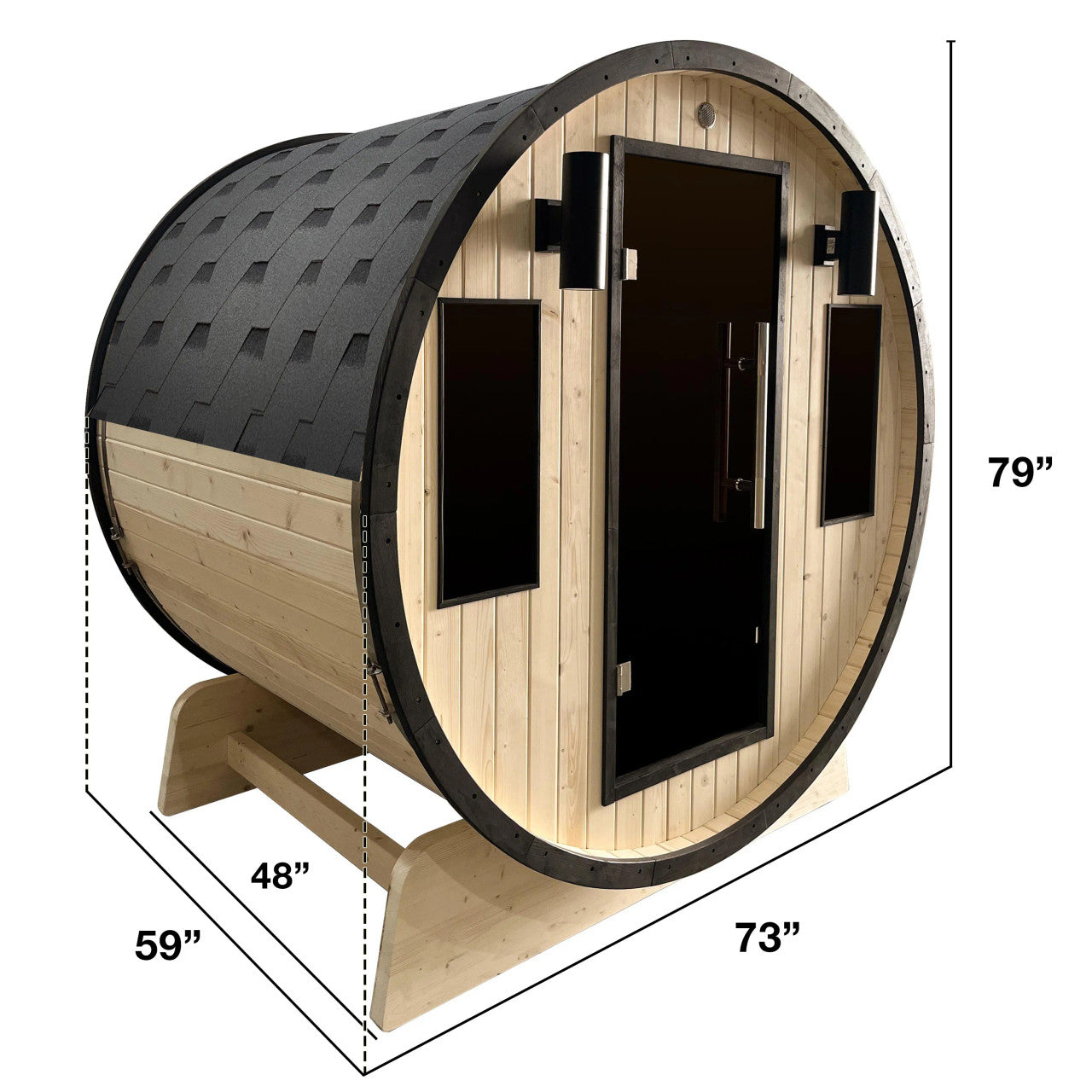 Outdoor White Finland Pine Traditional Barrel Sauna with Black Accents