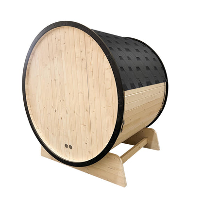 Outdoor White Finland Pine Traditional Barrel Sauna with Black Accents