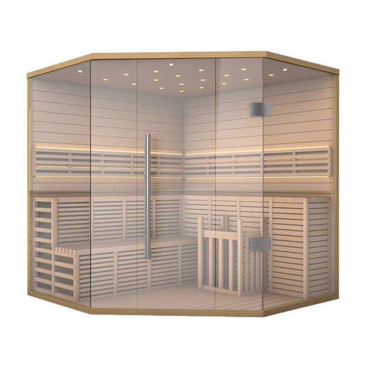 Aleko Canadian Hemlock Luxury Indoor Wet Dry Sauna with LED Lights - 6 kW UL Certified Heater - 5-6 Person