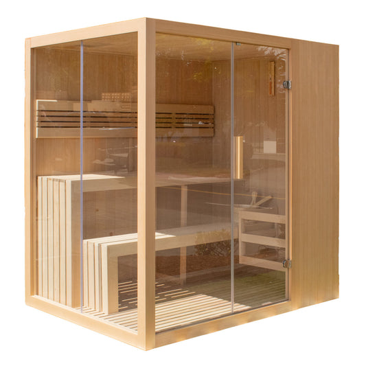 Aleko Canadian Hemlock Indoor Wet Dry Sauna with LED Lights - 4.5 kW UL Certified Heater - 4-6 Person