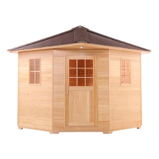 Aleko Canadian Hemlock Wet Dry Outdoor Sauna with Asphalt Roof - 6 kW UL Certified Heater - 5 Person