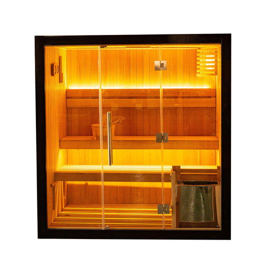 Aleko Canadian Hemlock Traditional Indoor Sauna – 4.5 kW UL Certified Electric Harvia Heater – Black Finish - 4 Person